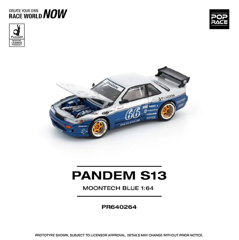 Pop Race 1:64 Pandem Nissan Silvia S13 Moontech Blue