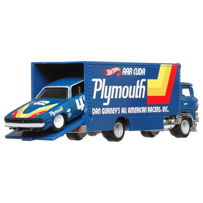 Hot Wheels 1:64 2024 Team Transport ‘70 Plymouth AAR Cuda & Sakura Sprinter HRV38