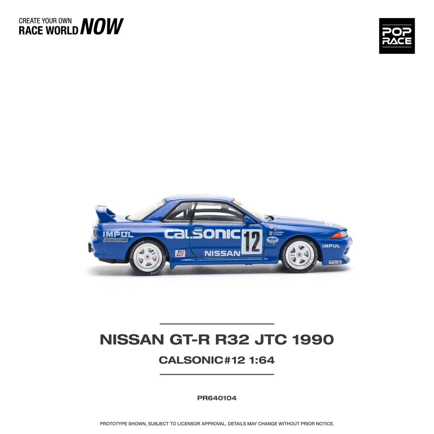 Pop Race 1:64 Nissan GT-R R32 JTC 1990 Calsonic No.12 PR640104