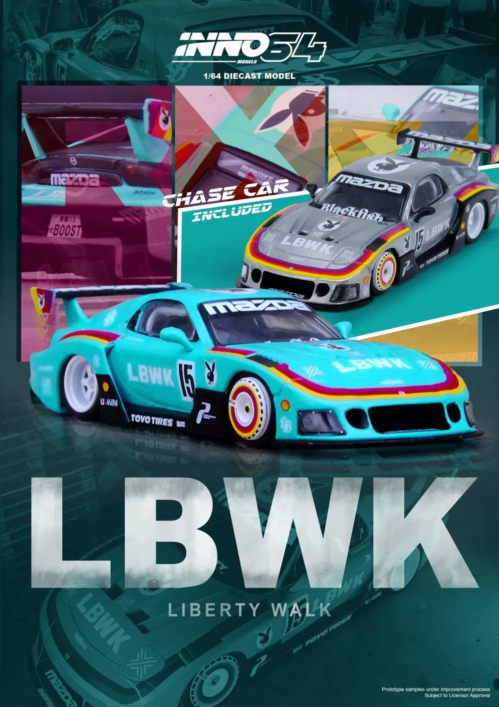 Inno64 LBWK Mazda RX7 FD3S Super Silhouette blue/orange/red SEALED