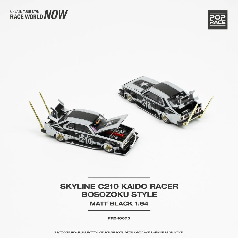 Pop Race 1:64 Nissan Skyline c210 *kaido house racer* bosozoku style, matt black/grey