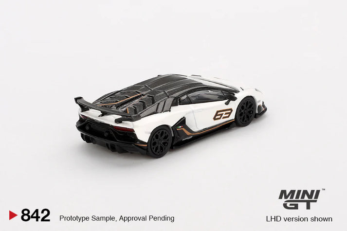 Mini GT 1:64 Lamborghini Aventador SVJ 63 Bianco Asopo (RHD)