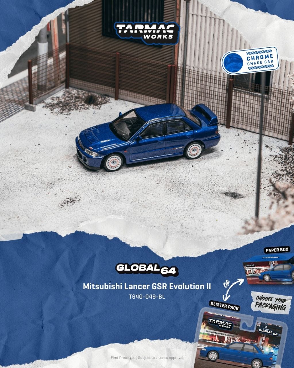 Tarmac Works 1:64 1994 Mitsubishi Lancer GSR Evolution 2 Blue
