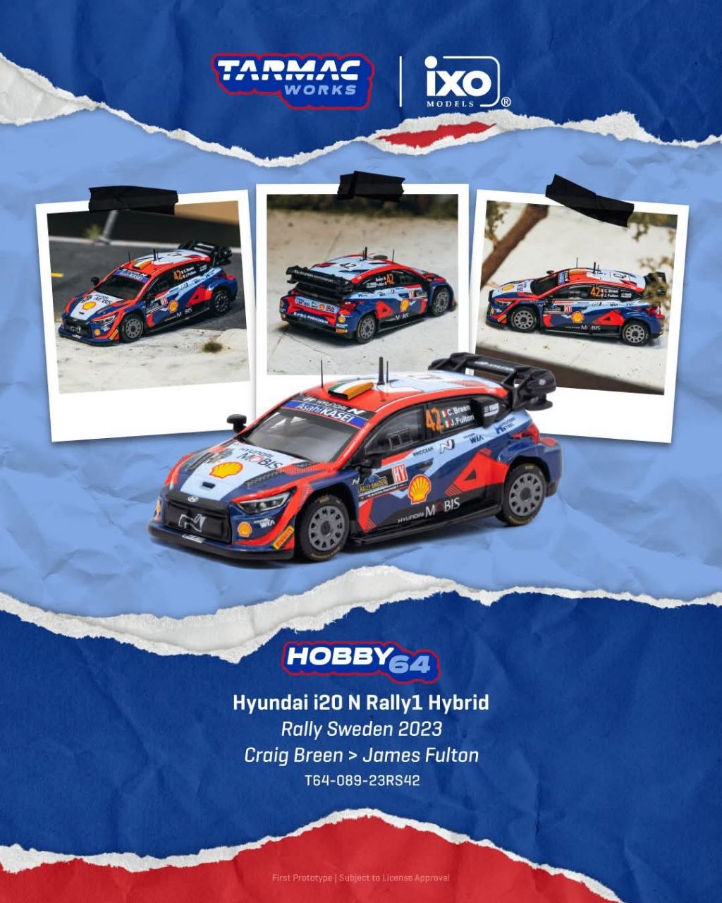 Tarmac Works 1:64 Hyundai i20 N Rally1 Hybrid Rally Sweden 2023
Craig Breen/James Fulton