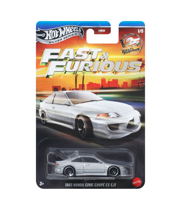 Hot Wheels 1:64 Silver Series 1993 Honda Civic Coupe EX EJ1 Fast & Furious Silver Bodies 1/5