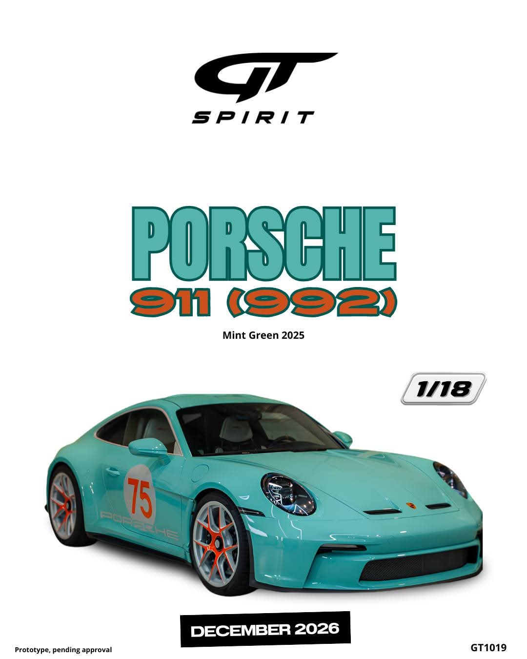 GT Spirit 1:18 2025 Porsche 911 (992) *Resin Series* Mint Green