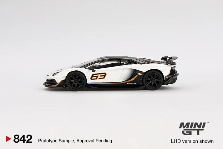 Mini GT 1:64 Lamborghini Aventador SVJ 63 Bianco Asopo (RHD)