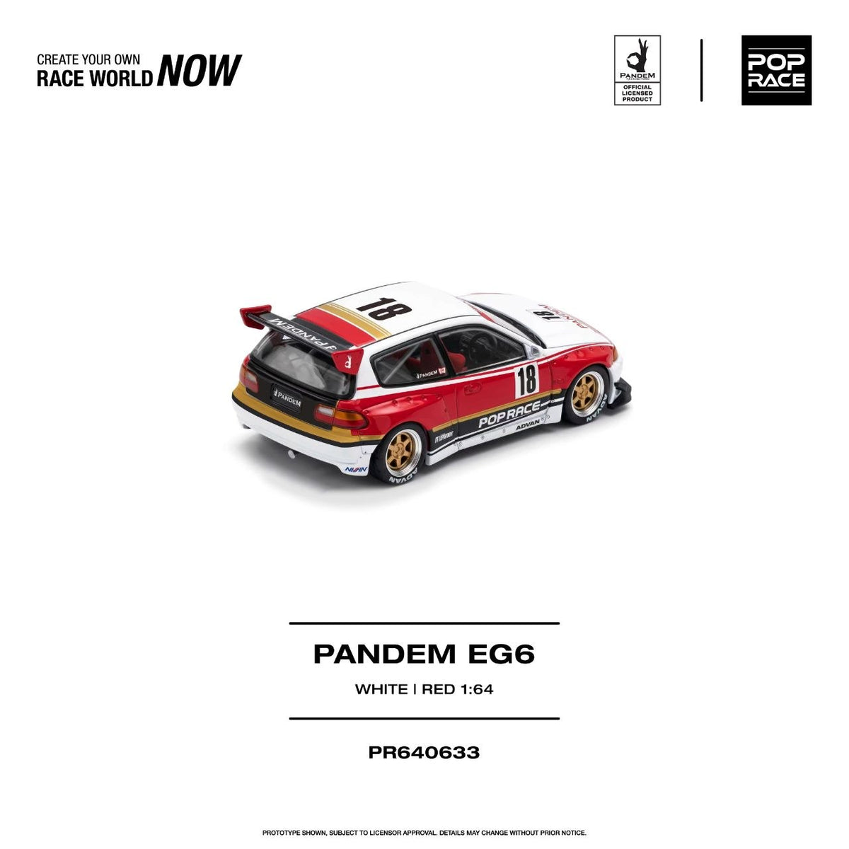 Pop Race 1:64 Pandem EG6 White Red PR640633