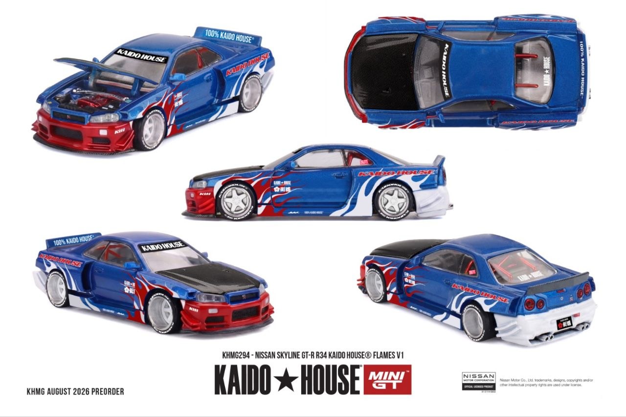 Mini GT x Kaido House 1:64 Nissan Skyline GT-R R34 Kaido House Flames V1 #294