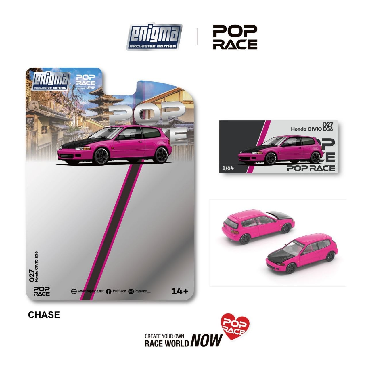 Pop Race 1:64 Honda Civic EG6 Pink *Enigma Exclusive*