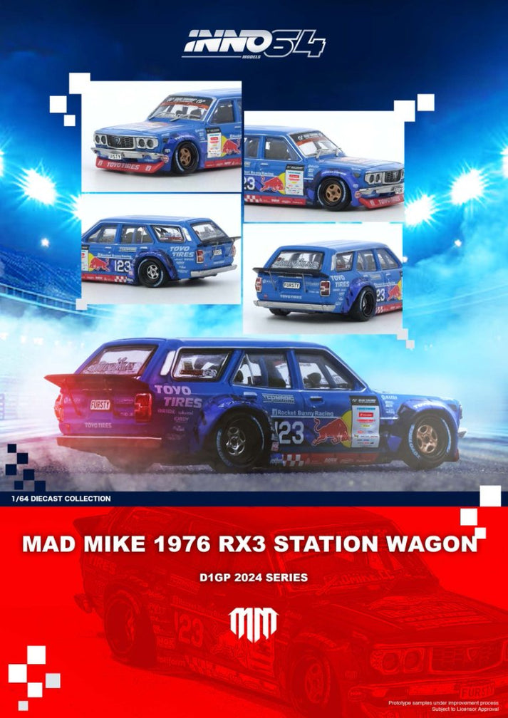 Inno64 MAD MIKE 1976 MAZDA RX3 Station Wagon D1GP Series 2024 RX3P-D1GP24