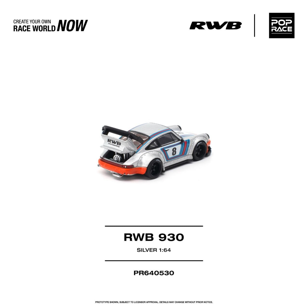 Pop Race 1:64 RWB 930 Silver PR640530