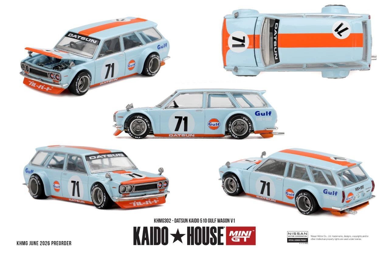 Kaido House x Mini GT 1:64 Datsun KAIDO 510 GULF Wagon V1 #302