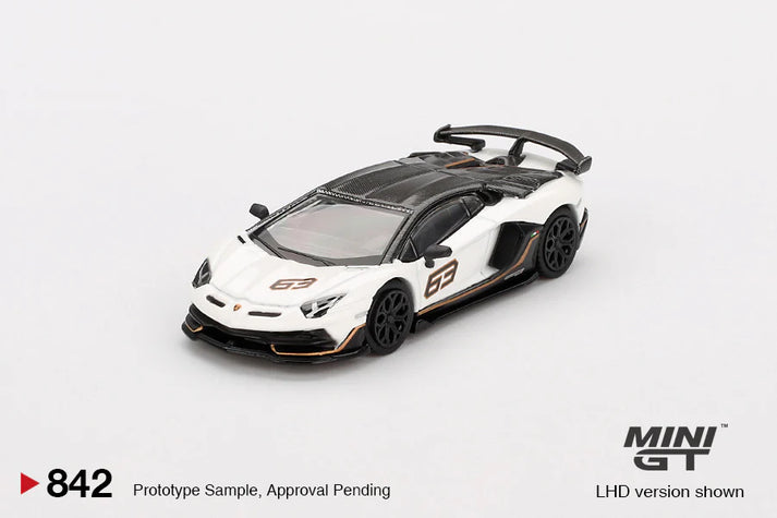 Mini GT 1:64 Lamborghini Aventador SVJ 63 Bianco Asopo (RHD)