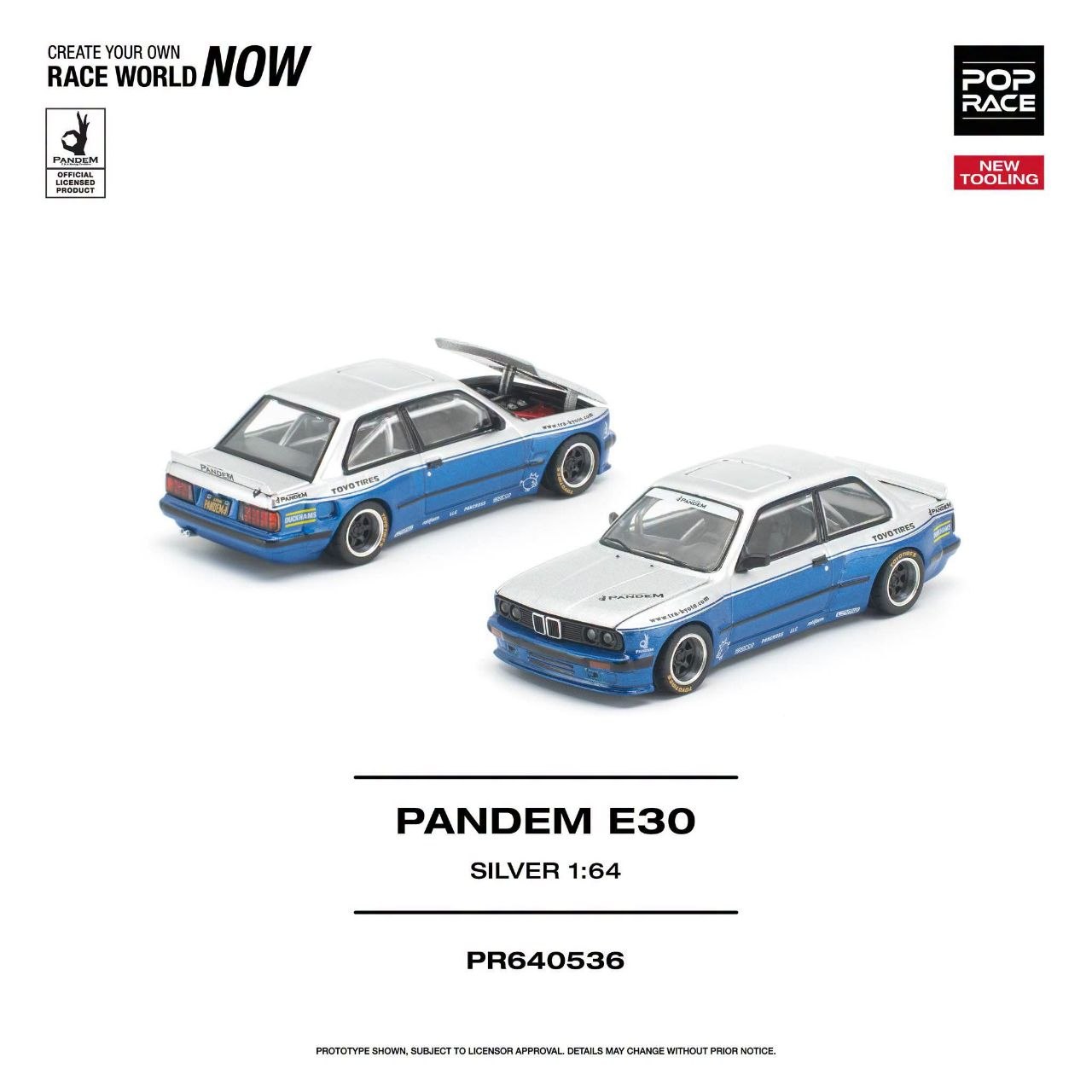 Pop Race 1:64 Pandem E30 Silver NEW TOOLING PR640536