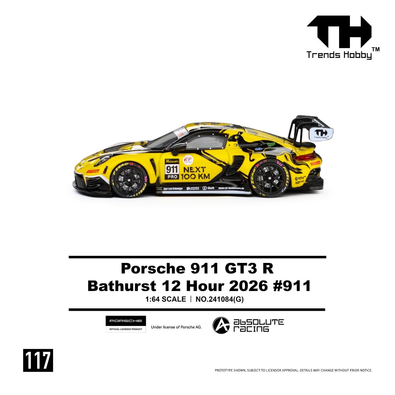 Trends Hobby 1:64 2026 Porsche 911 GT3 R-Bathurst 12 Hour #911 Yellow/Black