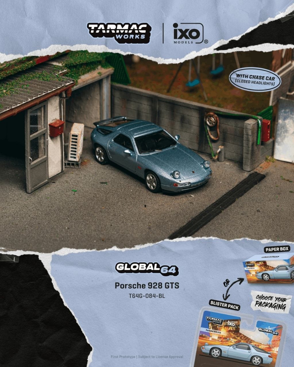 Tarmac Works 1:64 1992 Porsche 928 GTS Blue Metallic