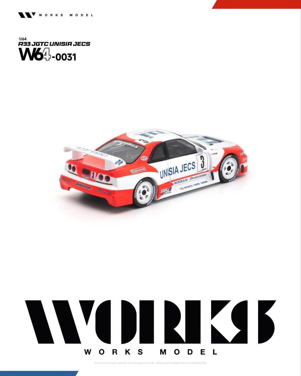 Works Model 1:64 1995 R33 JGTC *UNISIA JECS* #3 White/Red