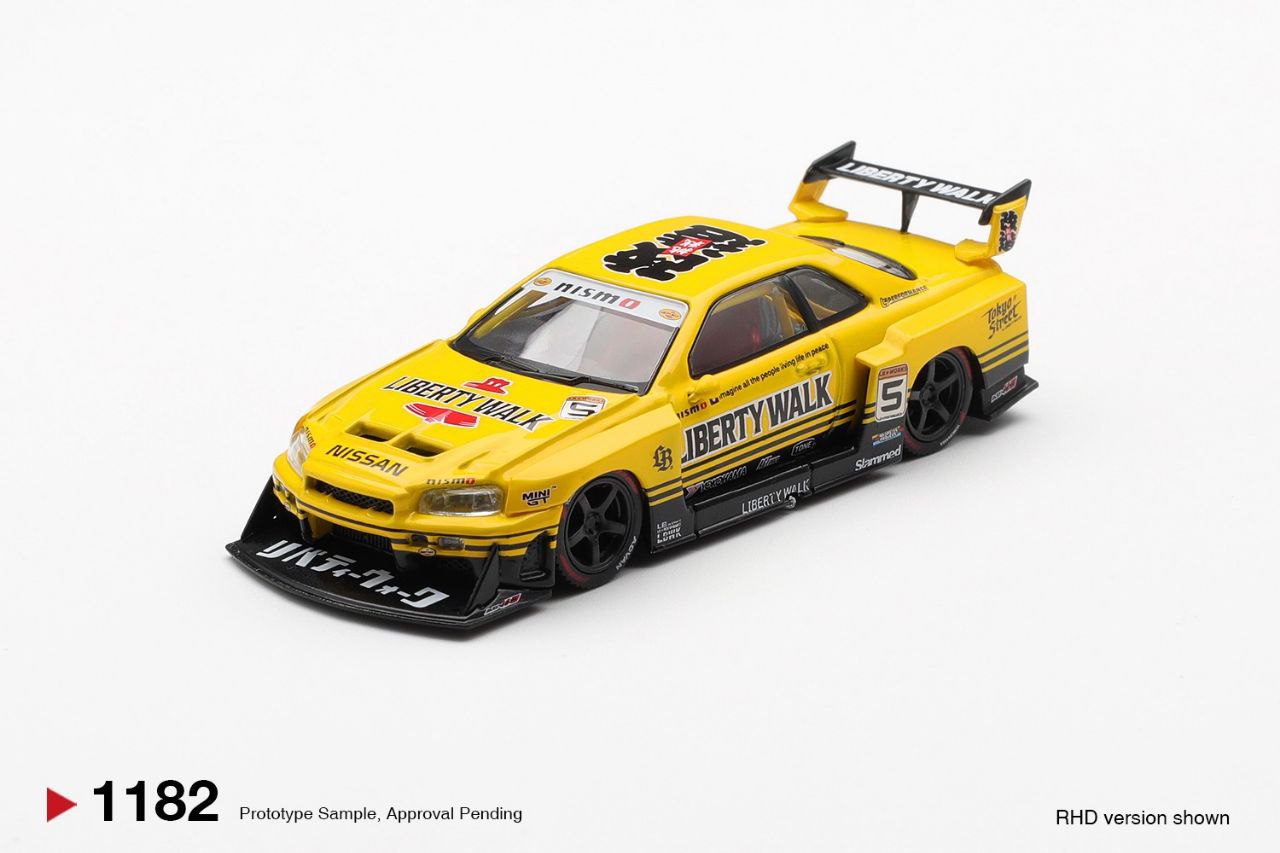 Mini GT 1:64 Nissan LB-ER34 Super Silhouette Skyline Sport Yellow (RHD) #1182