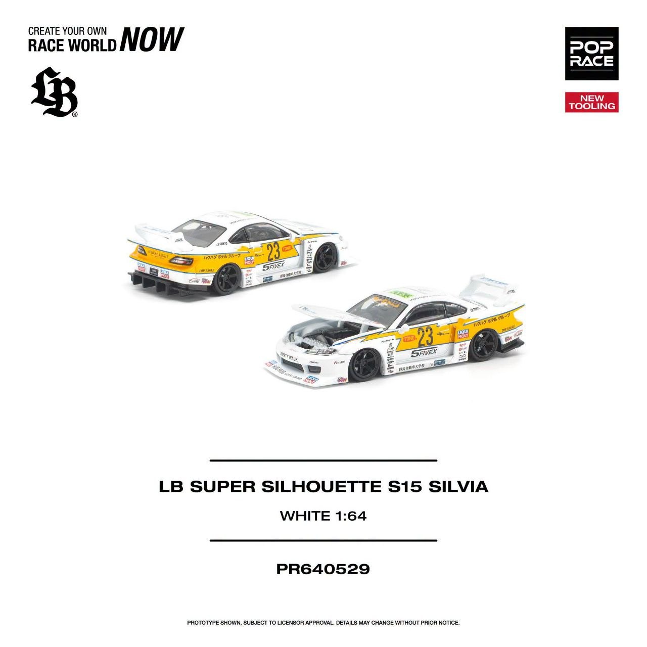 Pop Race 1:64 LB Super Silhouette S15 Silvia White NEW TOOLING PR640529