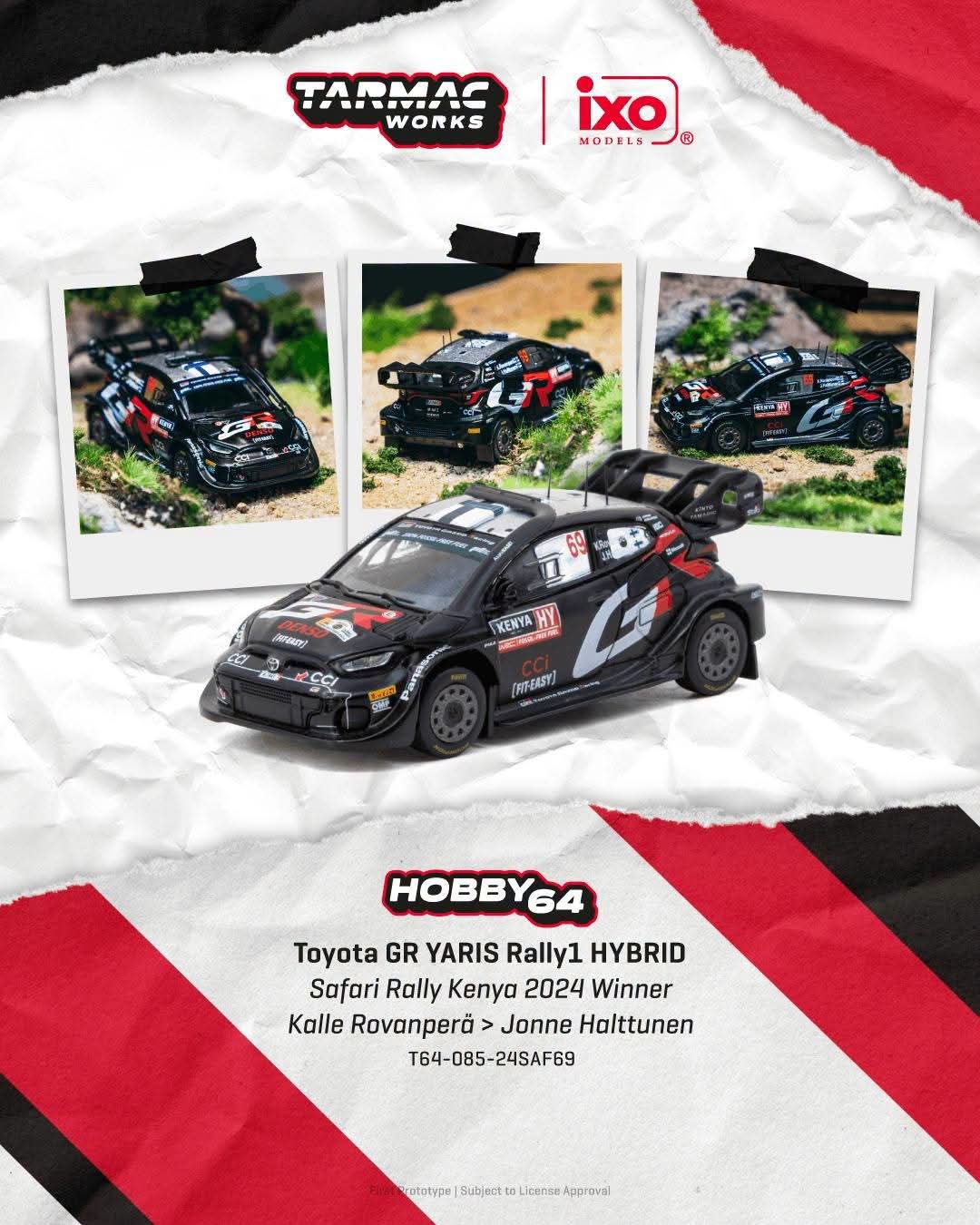 Tarmac Works 1:64 Toyota GR YARIS Rally1 HYBRID Safari Rally Kenya 2024 Winner Kalle Rovanperä/Jonne Halttunen