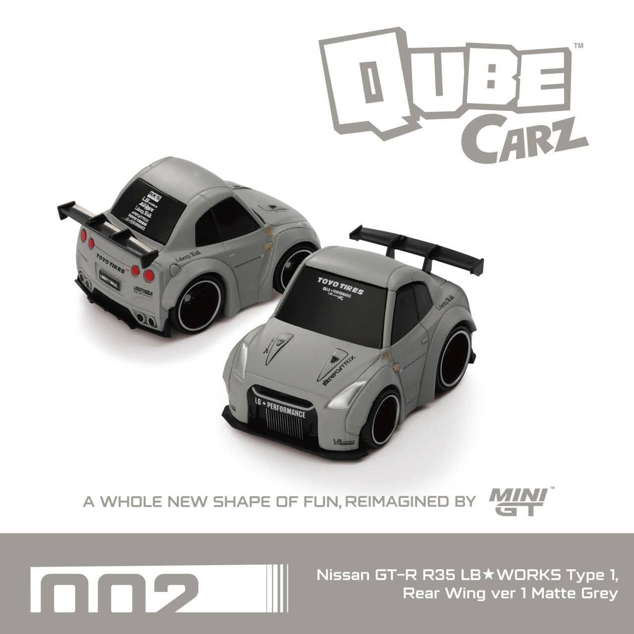 Mini GT 1:64 Qube Carz Nissan GT-R R35 LB★WORKS Type 1 Rear Wing Ver Matt Grey QZ00201-BL