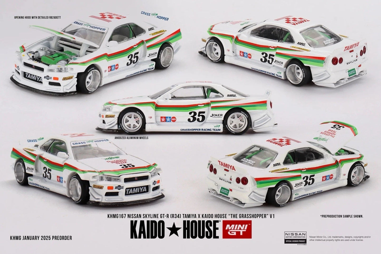 Mini GT x Kaido House 1:64 Nissan Skyline GT-R R34 Tamiya The Grasshopper V1