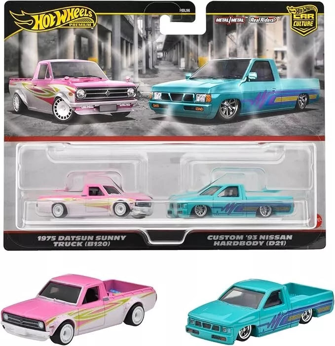 Hot Wheels 1:64 2024 Premium Datsun Sunny Truck (B120) & Nissan Hardbody (D21) Twin Pack