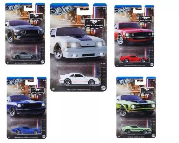 Hot Wheels 1:64 2025 Ford Mustang Celebration Set of 5 Cars