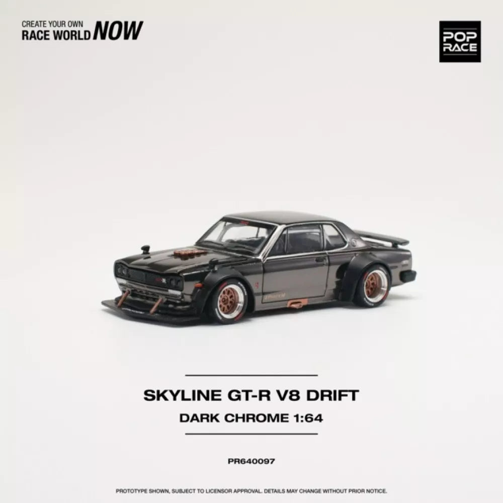 Pop Race 1:64 Skyline GT-R V8 Drift Hakosuka Dark Chrome PR640097