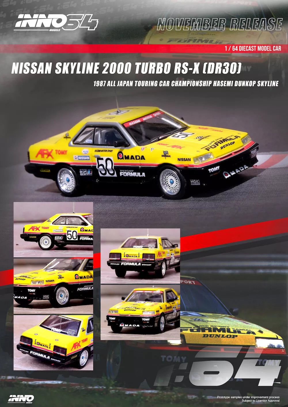 Inno64 1987 Nissan Skyline 2000 Turbo RS-X (dr30) #50 hasemi motorsport dunlop