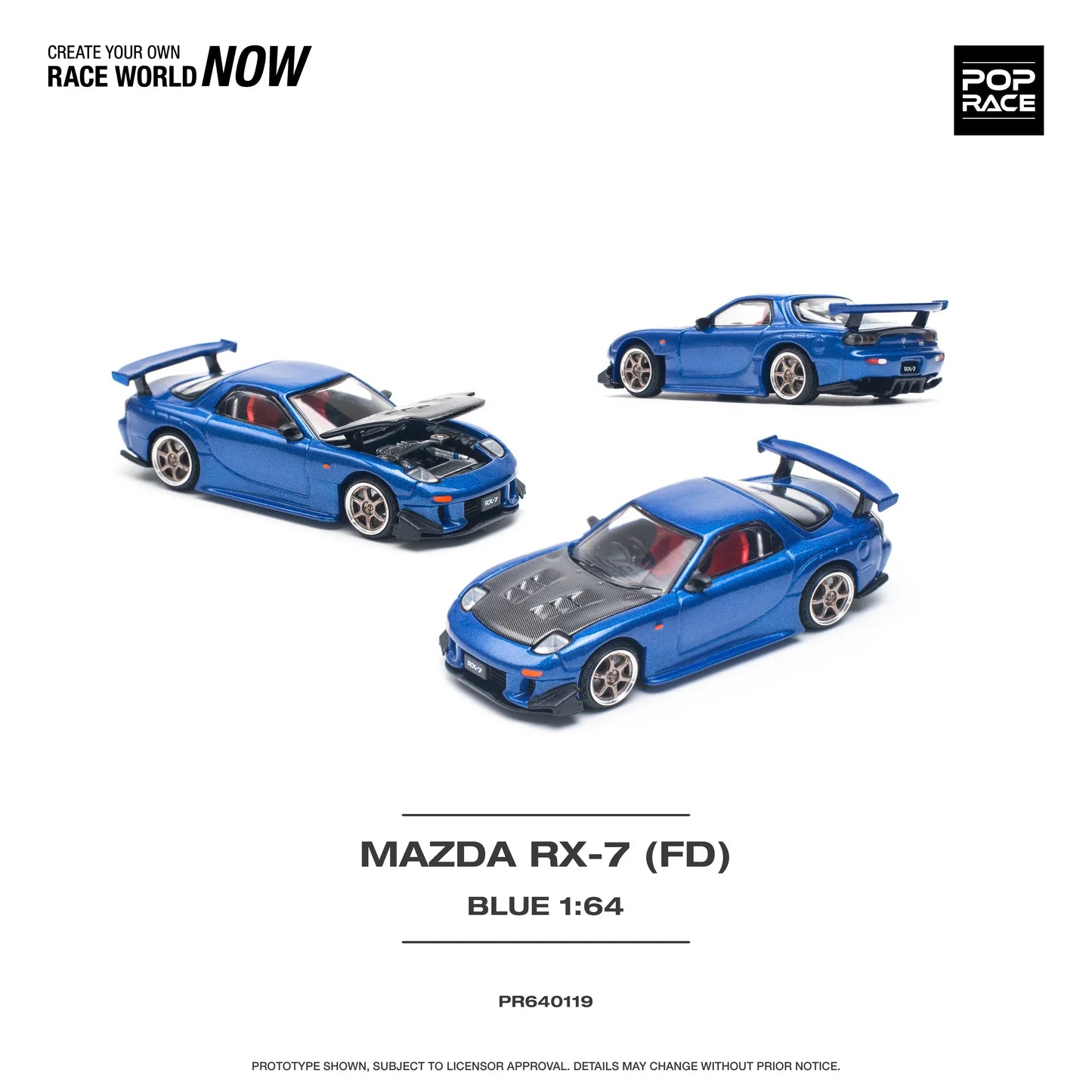 Pop Race 1:64 Mazda rx-7 FD3S Re-amemiya widebody, metallic blue PR640119