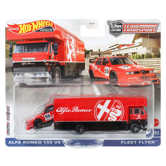 Hot Wheels 1:64 Team Transport Alfa Romeo 155 V6 Ti & Fleet Flyer #53