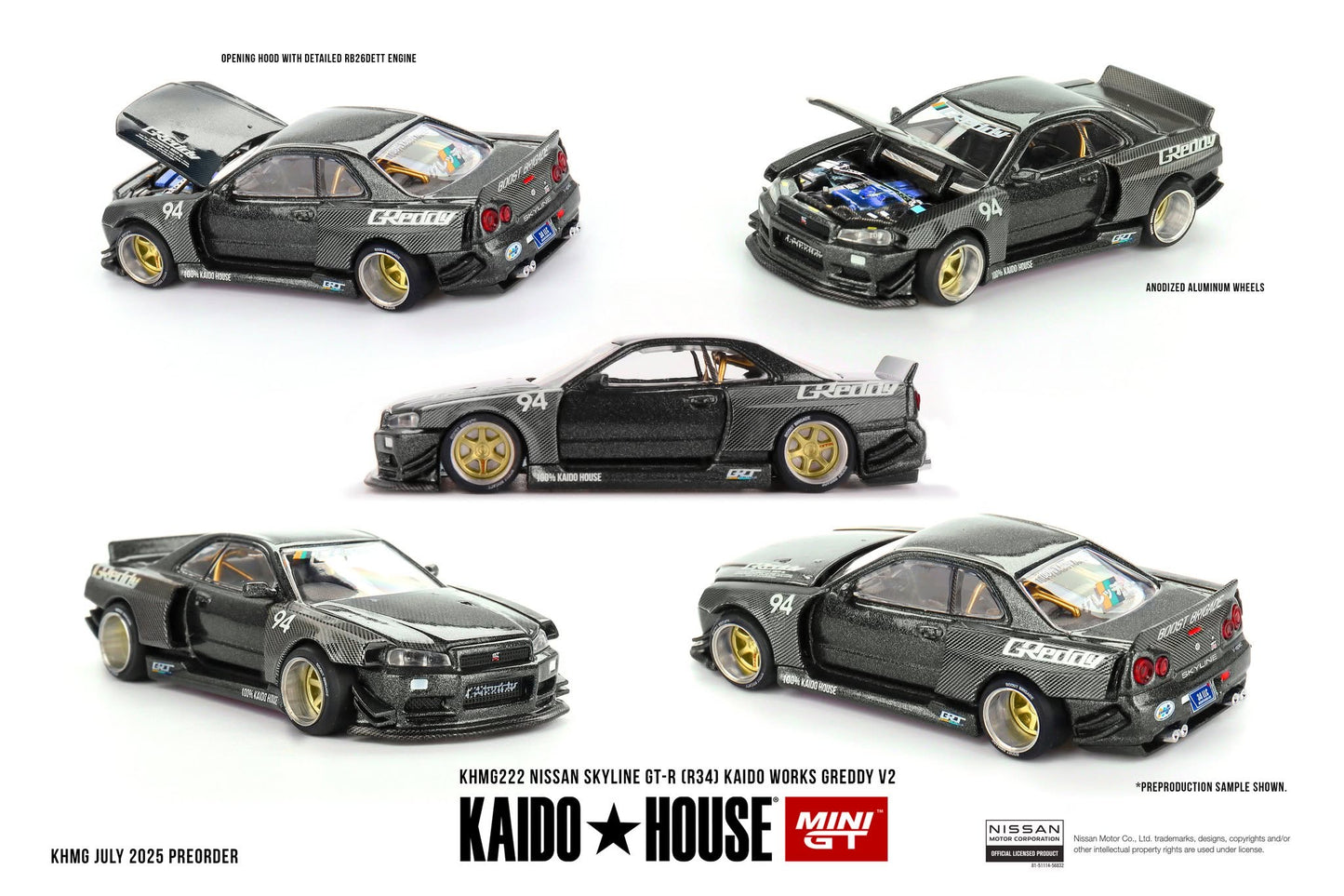 Kaido House x Mini GT 1:64 Nissan Skyline GT-R (R34) Kaido Works GReddy V2 #222