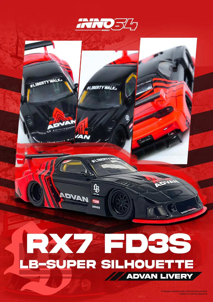 Inno64 Liberty Walk Mazda RX7 super silhouette Advan Black/Red