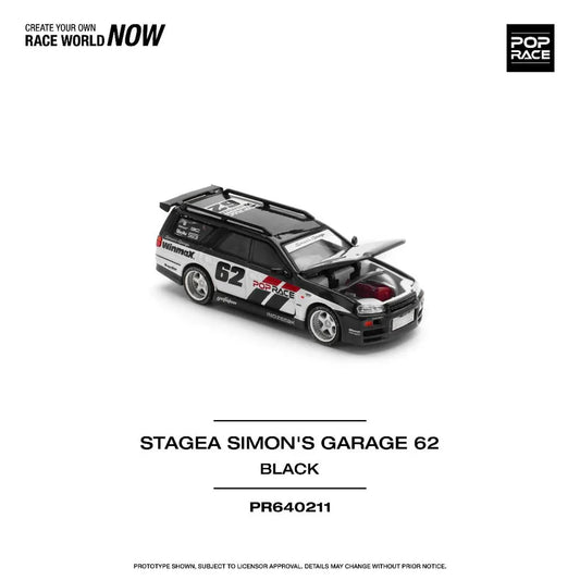 Pop Race 1:64 Nissan Stagea Simon`s Garage #62 Black #0211