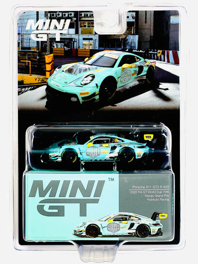 Mini GT Porsche 911 GT3 R #28 HubAuto Racing 2023 Macau GP MGT00803-BL 1:64
