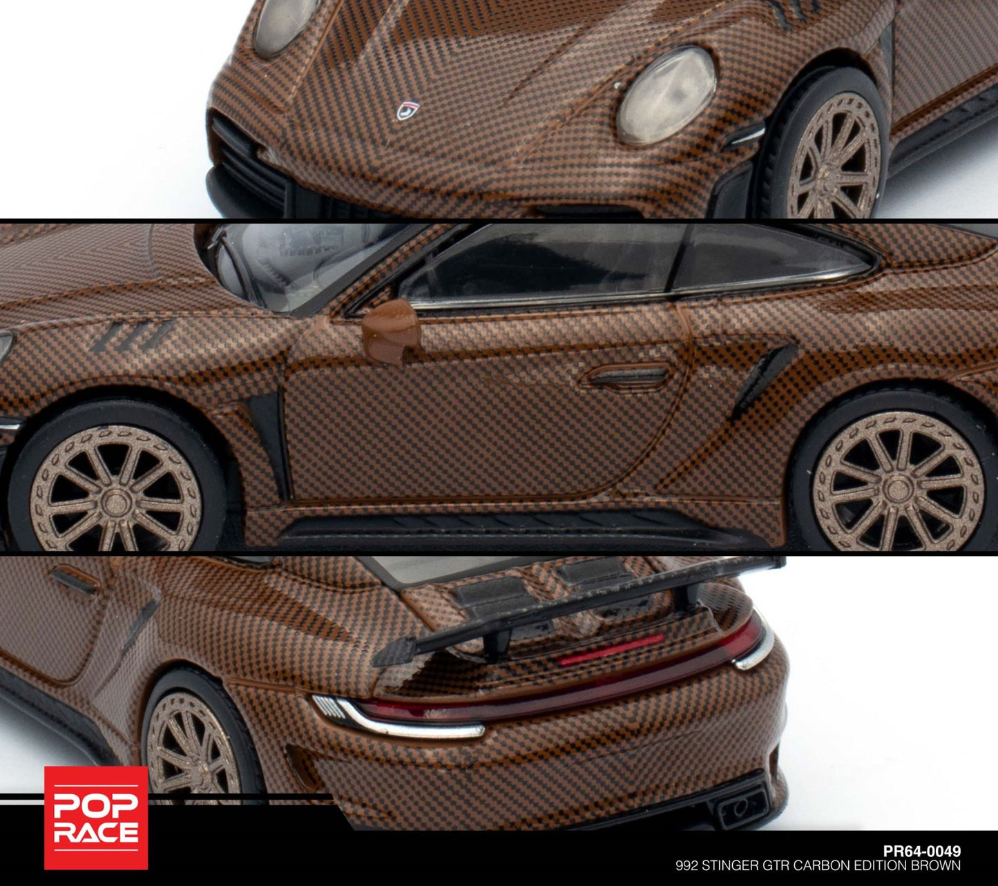 Pop Race 1:64 Porsche 992 Stinger GTR Carbon Edition Brown