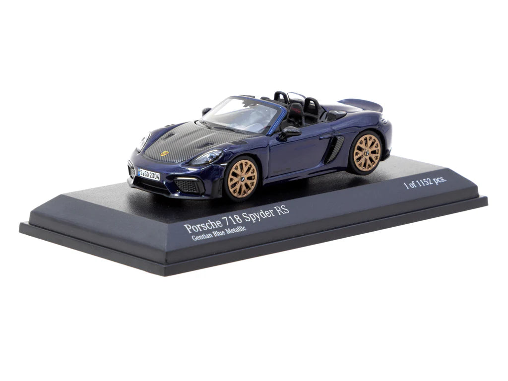 Tarmac Works x Minichamps 1:64 Porsche 718 Spyder RS, gentian blue metallic