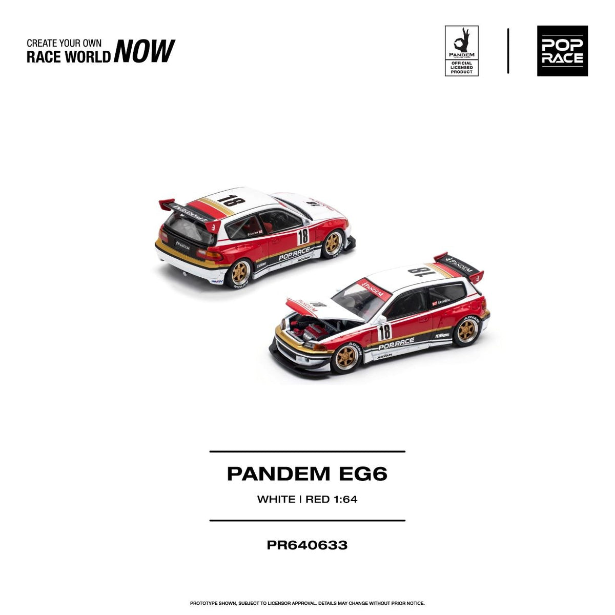 Pop Race 1:64 Pandem EG6 White Red PR640633