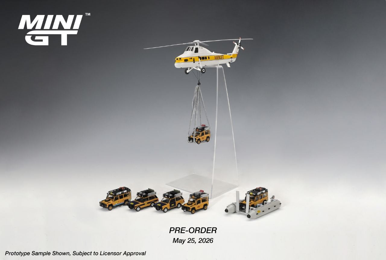 Mini GT 1:64 1985 Sikorsky S58T Helicopter *Camel Trophy* White/Yellow
