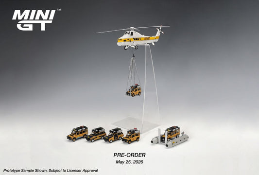 Mini GT 1:64 1985 Sikorsky S58T Helicopter *Camel Trophy* White/Yellow