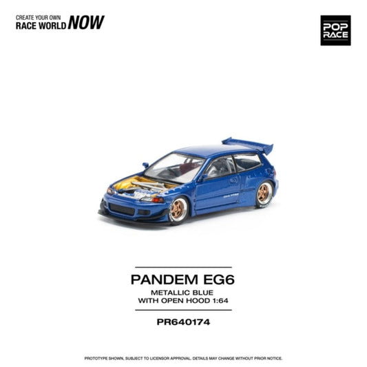 Pop Race 1:64 Pandem Civic EG6 Metallic Blue WITH Opening Bonnet PR640174
