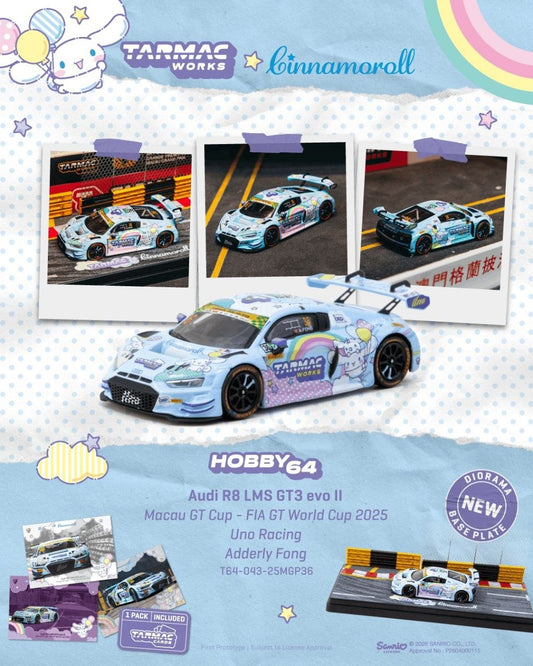 Tarmac Works 1:64 2025 Audi R8 LMS GT3 EVO II #36 Uno Racing Macau GT with Diorama and Card