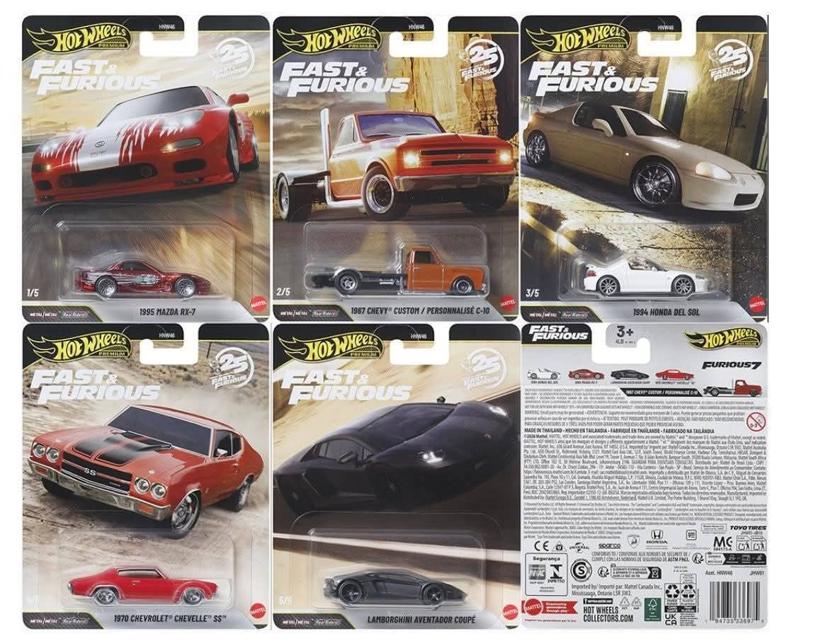 Hot Wheels 1:64 2026 Fast and Furious 25th Anniversary Full Set x5 Cars