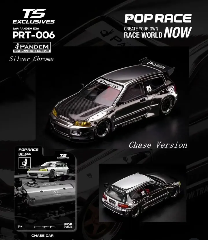 Pop Race 1:64 Pandem EG6 *Tokyo Station Exclusives* Silver Chrome