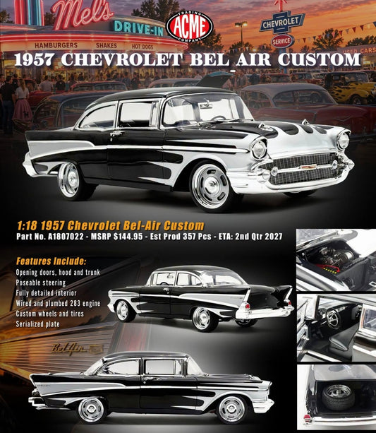 Acme Diecast 1:18 1957 Chevrolet Bel Air Custom Black/White