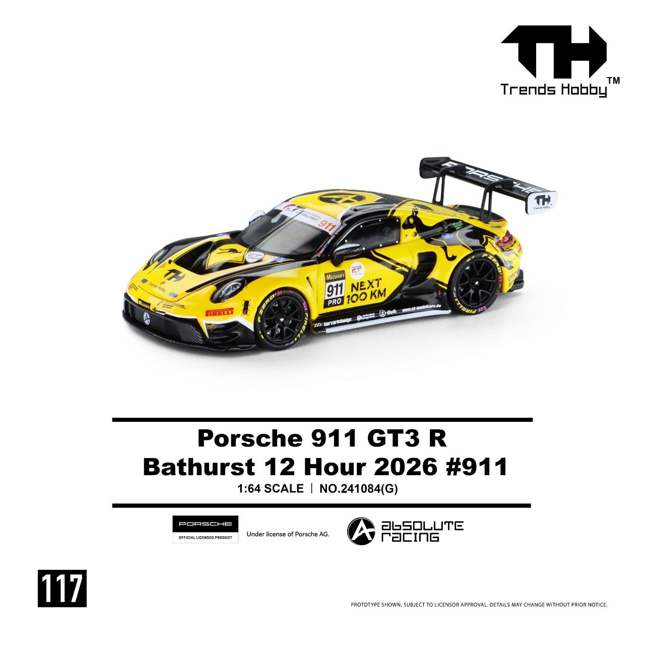 Trends Hobby 1:64 2026 Porsche 911 GT3 R-Bathurst 12 Hour #911 Yellow/Black