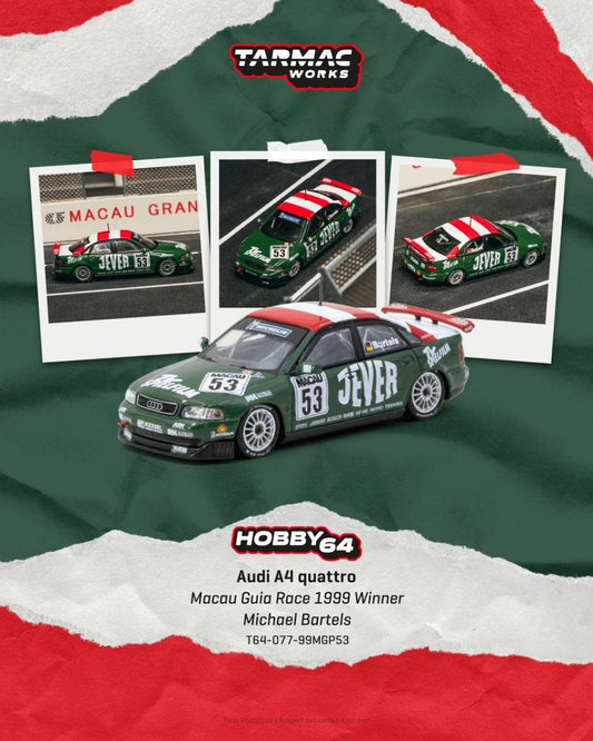 Tarmac Works 1:64 1999 Audi A4 (B5) Quattro Macau Guia Race 1999 Winner #53 Michael Bartels Macau Guia Race Winner