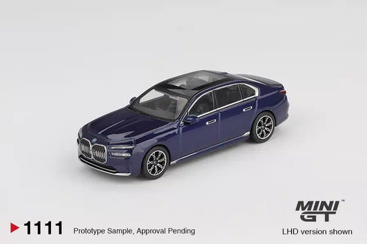 Mini GT 1:64 BMW i7 xDrive60 Tanzanite Blue Metallic (RHD) #1111